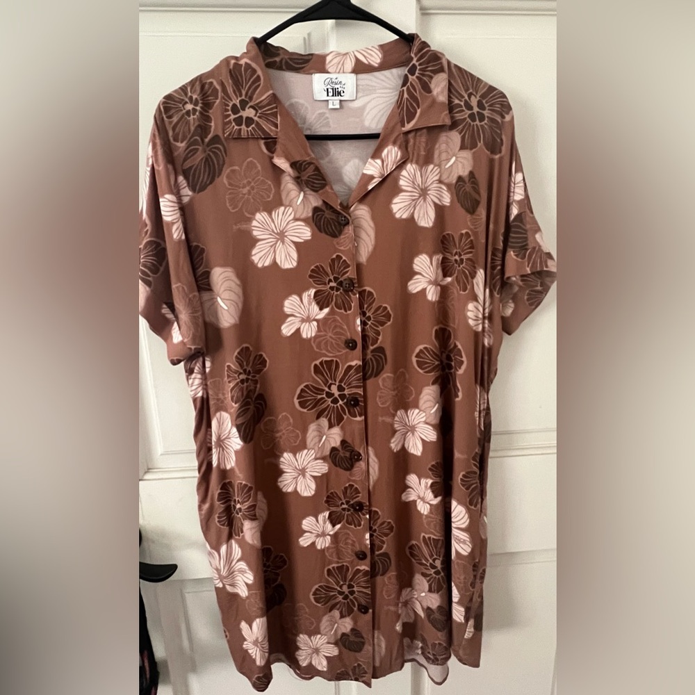 Brown floral Tshirt dress size large